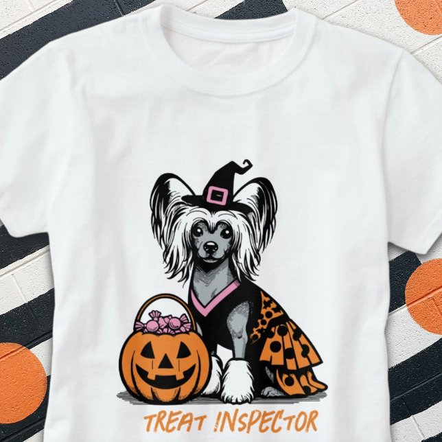 Leckerei Inspector Chinese Crested Hund Halloween T-Shirt (Treat Inspector Chinese Crested Dog Halloween T-Shirt)