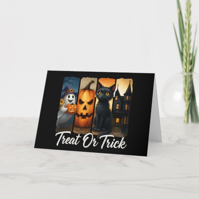"Leckerei oder Trick" Halloween Pinselstriche Gruß Karte (Vorderseite)