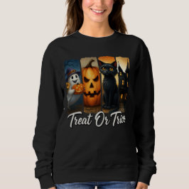 "Leckerei oder Trick" Halloween Pinselstriche Katz Sweatshirt
