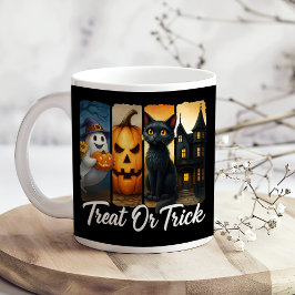 "Leckerei oder Trick" Halloween-Pinselstrichkatze Kaffeetasse