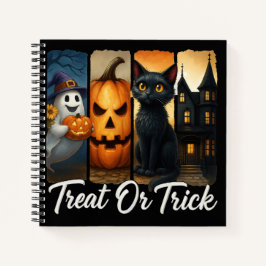 "Leckerei oder Trick" Halloween-Pinselstrichkatze Notizbuch