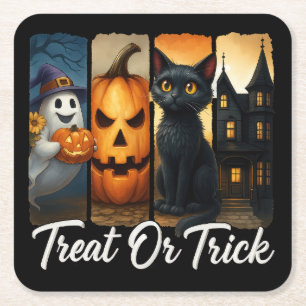 "Leckerei oder Trick" Halloween-Pinselstrichkatze Rechteckiger Pappuntersetzer