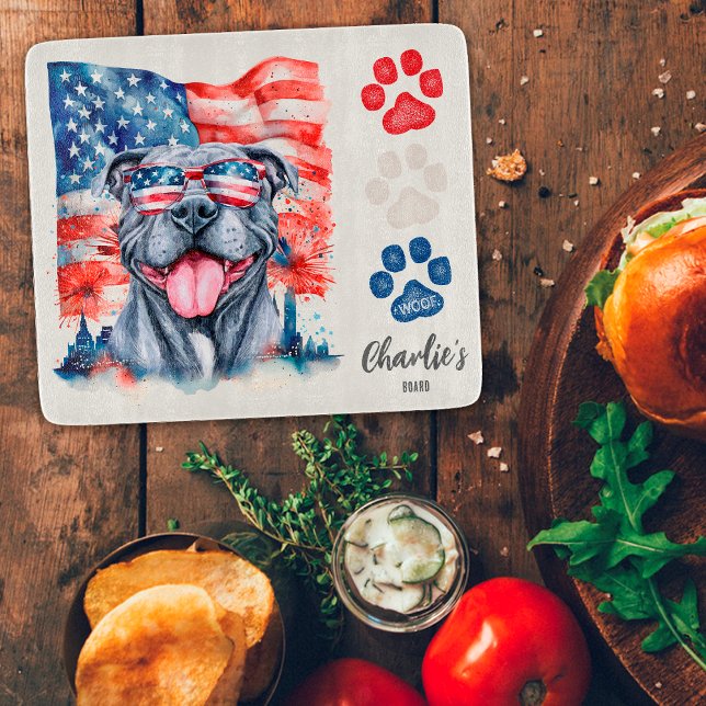 Leckerei Red White and Blue Funny Gray Pitbull Schneidebrett (Von Creator hochgeladen)