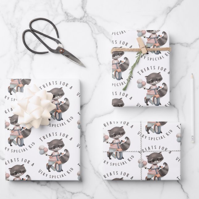 Leckereien für ein spezielles Kid Raccoon Wrapping Geschenkpapier Set (Vorderseite)