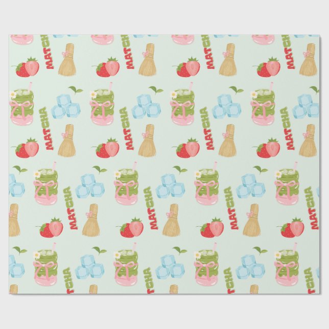 Leckerer Erdbeer-Matcha mit Schleife  Geschenkpapier (Flach)