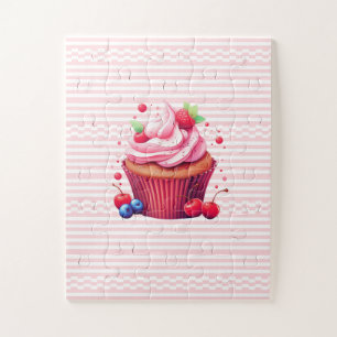 Leckerer Erdbeercupcake Rosa Weiße Puzzles