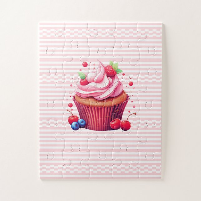 Leckerer Erdbeercupcake Rosa Weiße Puzzles  (Vertikal)