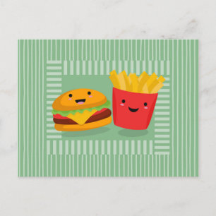 Leckerer Fast-Food-Hamburger mit Pommes Postkarte