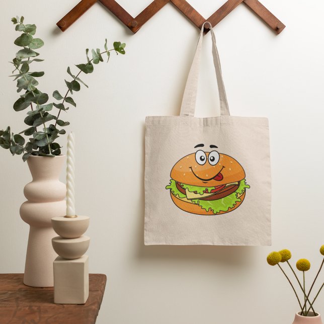 Leckerer Hamburger mit Gesichtsausdruck Tragetasche (Von Creator hochgeladen)