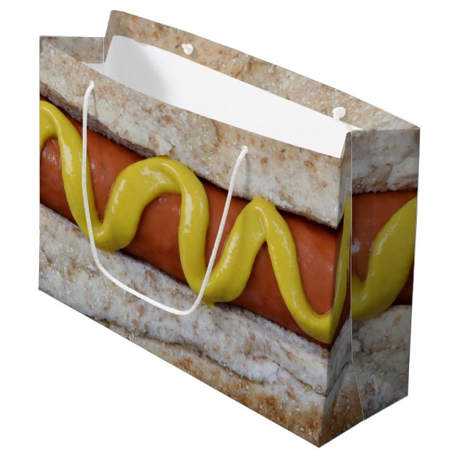 leckerer Hot Dog mit Senffoto Große Geschenktüte (Vorderseite Schrägansicht)