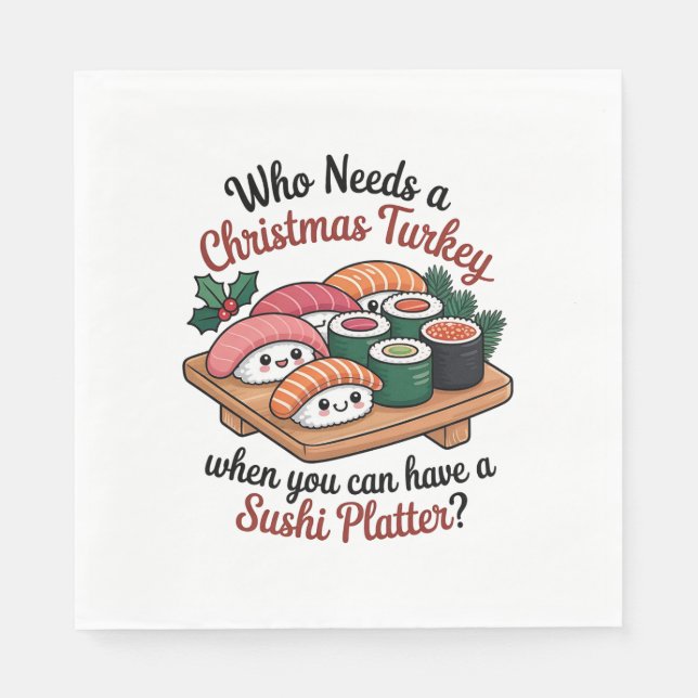 Leckerer Kawaii Weihnachts-Sushi-Platte Serviette (Vorderseite)