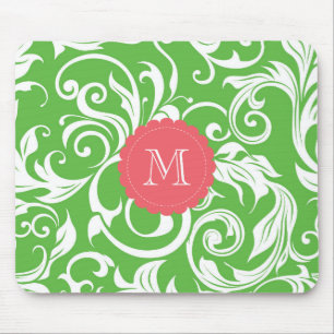Leckerer Wassermelonen-Grün-Monogramm-Blumen-Wallp Mousepad
