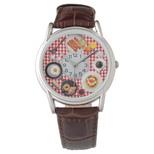 Leckeres Frühstücksgeruch aus Leder Armbanduhr (Vorderseite)