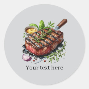 Leckeres gegrilltes Steak anpassbar Runder Aufkleber