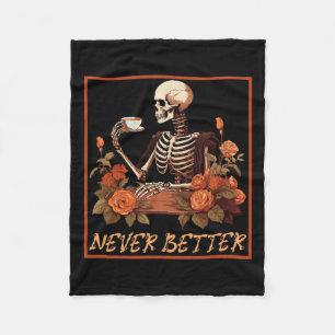 Leckeres Skelett mit Kaffee und Blume Halloween Fleecedecke