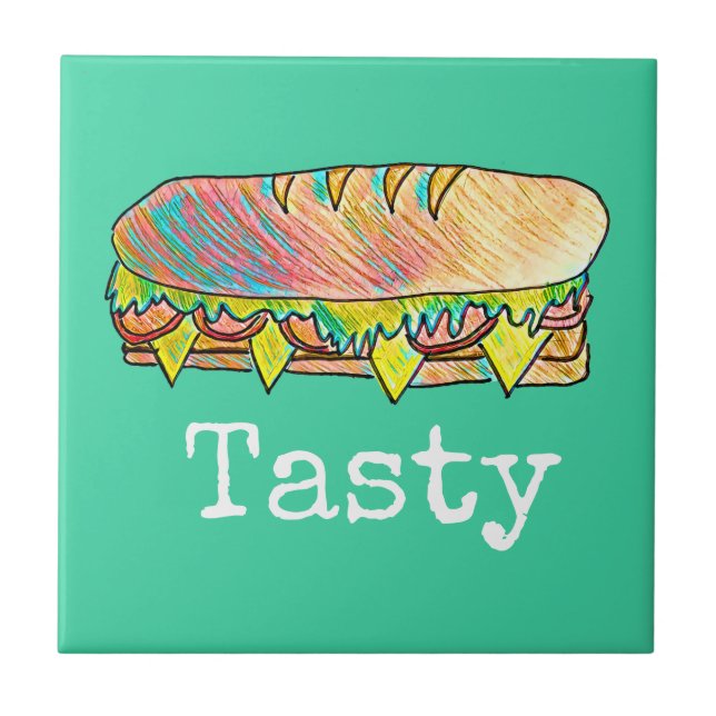 Leckeres Untersandwich niedliche Küche Kunst Fliese (Vorderseite)