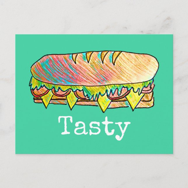 Leckeres Untersandwich niedliche Küche Kunst Postkarte (Vorderseite)