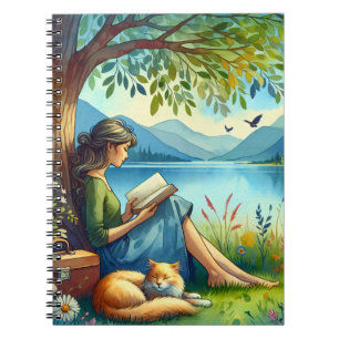 Lecture d'un livre sous un arbre avec un chat endo