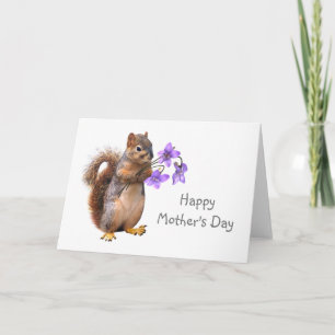 L'écureuil avec les Violets carte de la Fête des M