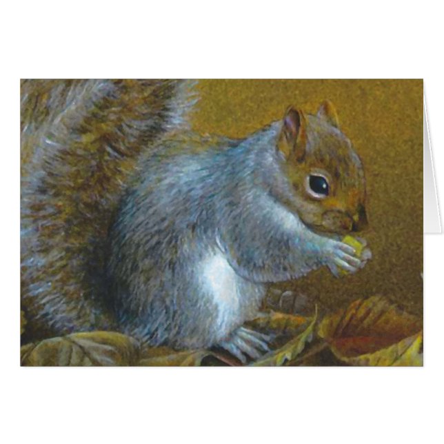 L'écureuil gris à l'automne laisse carte fine art (Devant horizontal)
