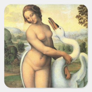 Leda und der Schwan von Leonardo da Vinci Quadratischer Aufkleber