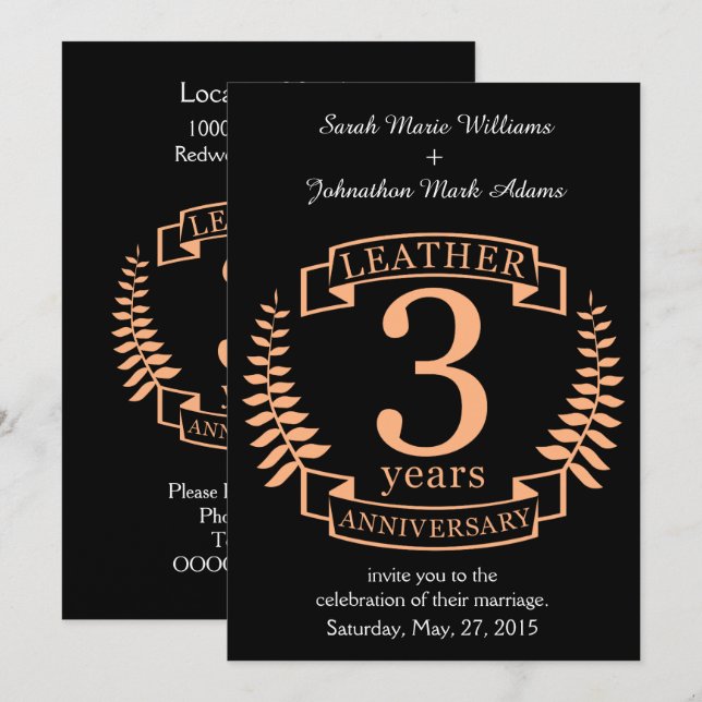Leder 3 Jahre Hochzeitstag Einladung (Vorne/Hinten)