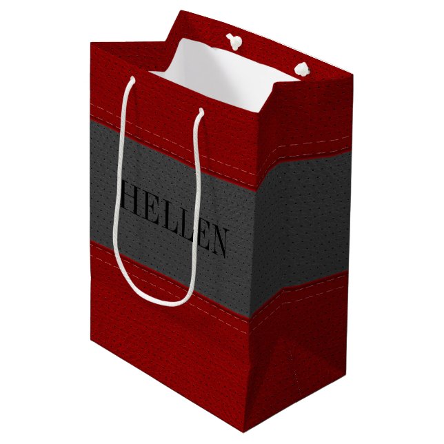 Leder aus roten und grauen Imitaten Mittlere Geschenktüte (Vorderseite Schrägansicht)