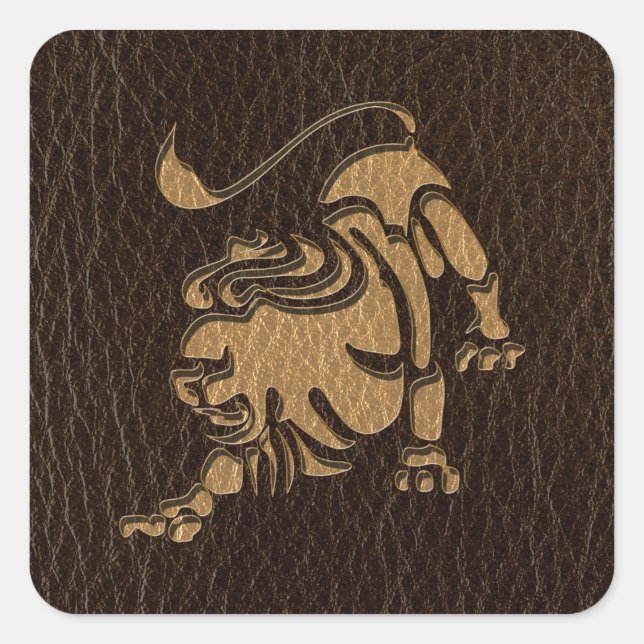 Leder-Blick Löwe Quadratischer Aufkleber (Vorderseite)