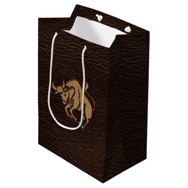 Leder-Blick Stier Mittlere Geschenktüte (Vorderseite Schrägansicht)