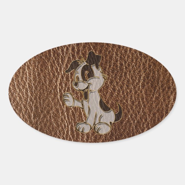 Leder-Look Hund Ovaler Aufkleber (Vorderseite)