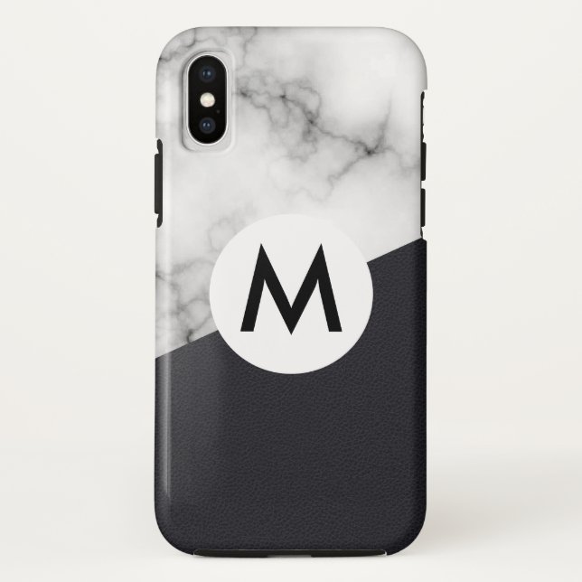 Leder-Marmor mit Monogramm Case-Mate iPhone Hülle (Rückseite)
