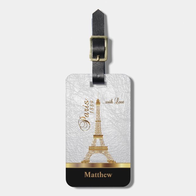 Leder mit Gold-Paris-Akzent für weiße Imitat Gepäckanhänger (Vorderseite vertikal)