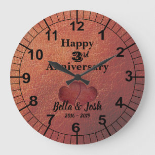 Leder-Thema-Uhr zum 3. Hochzeitstag Große Wanduhr