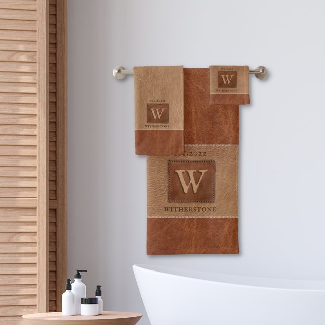 Leder Tone Streifen Kastanienbraun Badhandtuch Set (Von Creator hochgeladen)