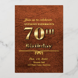 Leder und Gold 70. Geburtstagsparty Folieneinladung