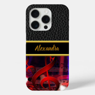 Leder und Goldmonogramm mit roten Musiknoten Case-Mate iPhone Hülle