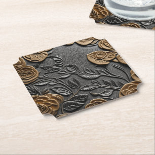 Leder und Rose 3D-Look Hochzeitspapier Untersetzer