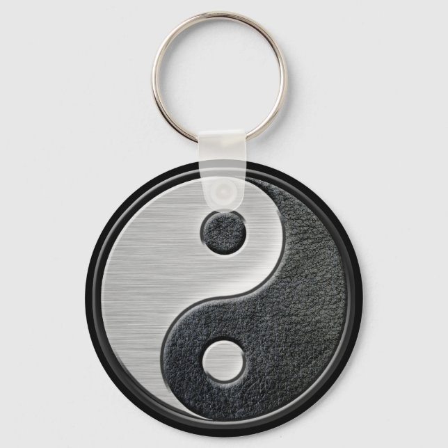 Leder- und Stahleffekt Yin Yang Graphic Schlüsselanhänger (Vorderseite)