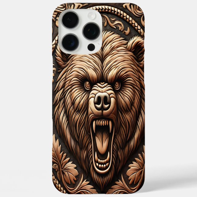 Lederähnlicher Bärenkopf iPhone 16 Pro Max Hülle (Rückseite)