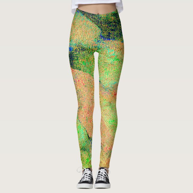 Lederarbe gefälscht und grün-orangefarbene Farbe Leggings (Vorderseite)