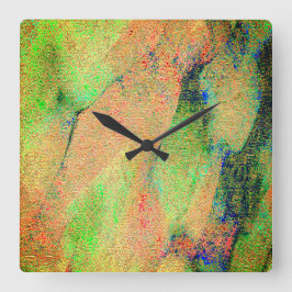 Lederarbe gefälscht und grün-orangefarbene Farbe Quadratische Wanduhr