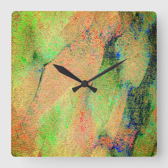 Lederarbe gefälscht und grün-orangefarbene Farbe Quadratische Wanduhr (Vorderseite)