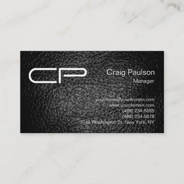 Ledereffekt Black Chic Monogram Business Card Visitenkarte (Vorderseite)