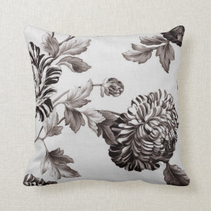 Lederfarbener grauer Taupe Vintages BlumenToile Kissen