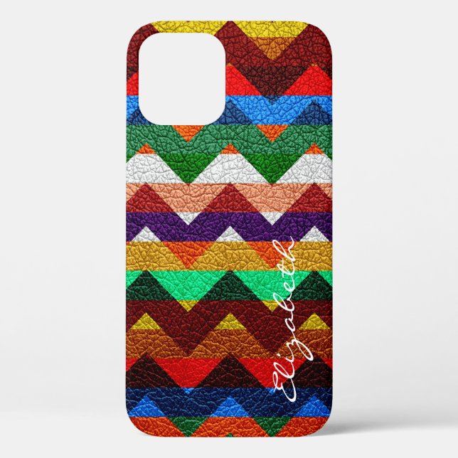Lederfarbige Zickzack Streifen Monogramm #17 Case-Mate iPhone Hülle (Rückseite)