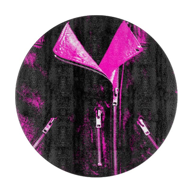 Lederjacke Rosa Schnittplatte rund Schneidebrett (Vorderseite)