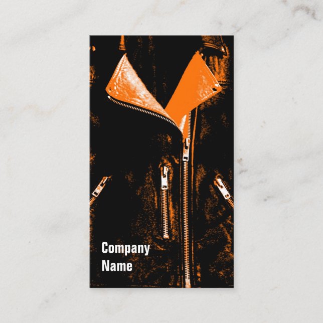 Lederjackeorange schwarzer Seitentext Visitenkarte (Vorderseite)