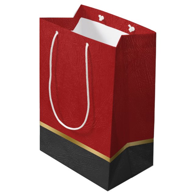 Lederkombination in Rot und Schwarz, Imitat Mittlere Geschenktüte (Rückseite Schrägansicht)