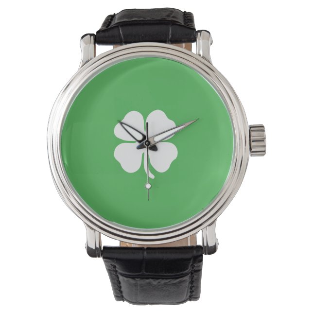 Lederleder mit weißer Klee Armbanduhr (Vorderseite)