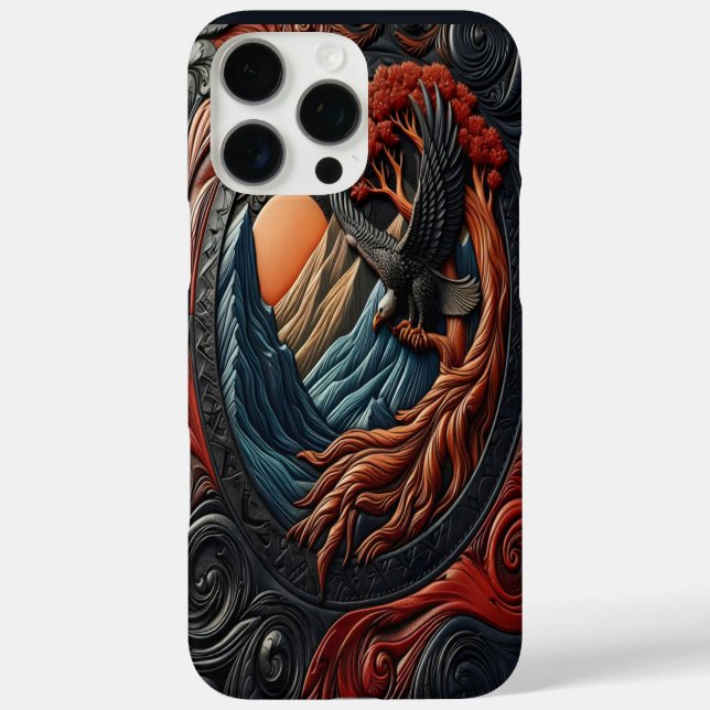 Lederlook Eagle Nature Scene iPhone 16 Pro Max Hülle (Rückseite)
